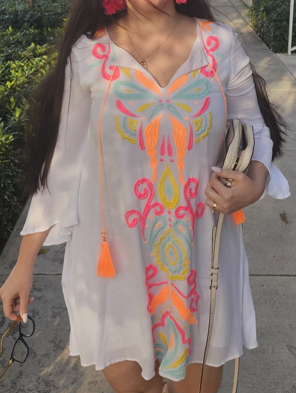 Lilly Pulitizer White V-Neck Tunic Dress with Pastel Embroidery